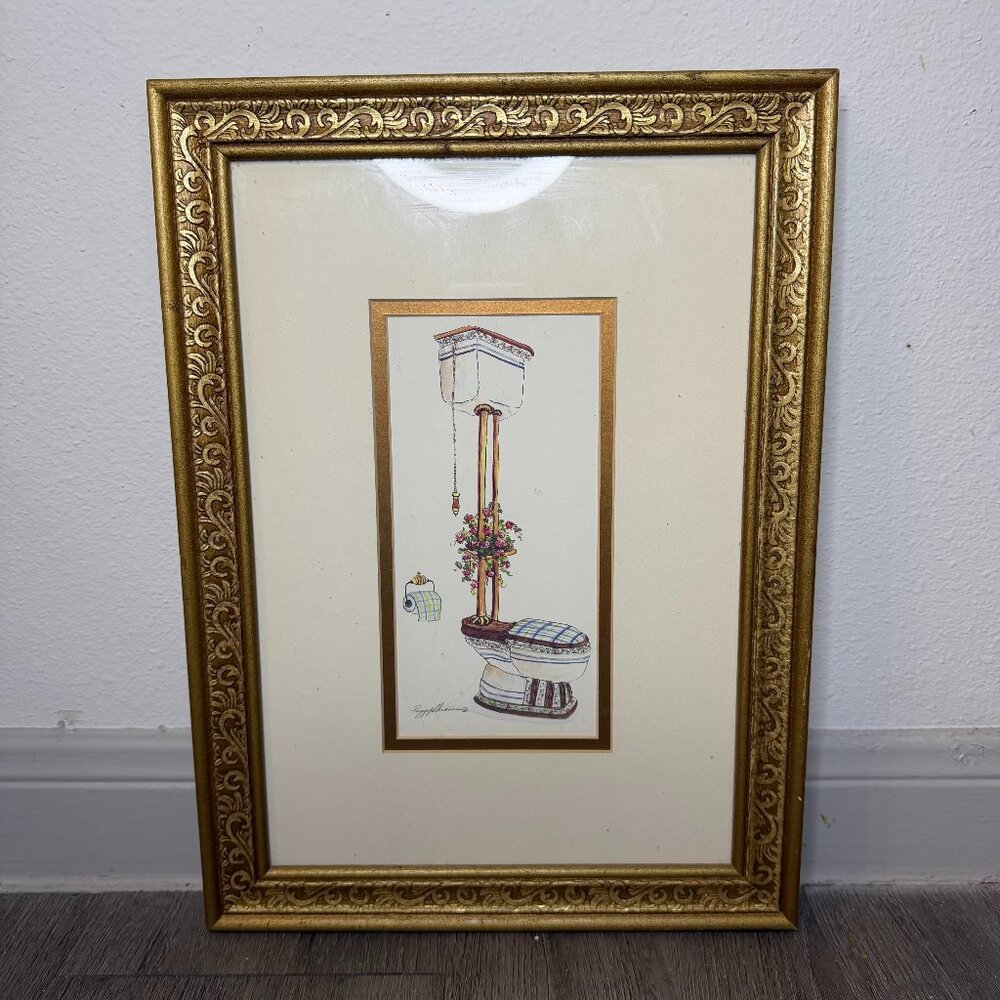 Peggy Abrams Boudoir Art Print Water Closet Toilet Gold Framed 15x11